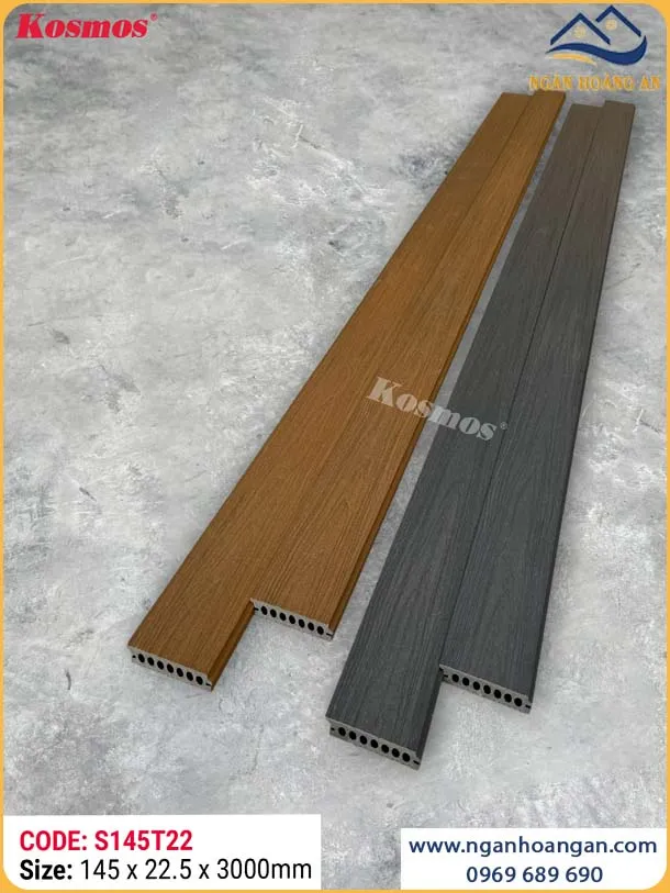 Sàn Gỗ Nhựa Lỗ Tròn 2 Lớp Phủ Polymer Kosmos S145T22 Teak